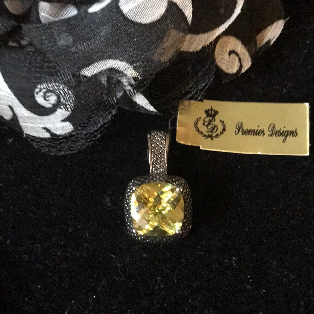 Premier Designs Yellow Cushion-Cut Pendant with Textured Frame